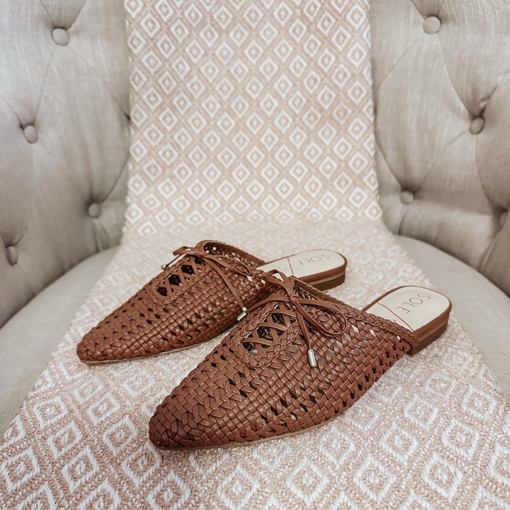 Sole Society Brown Woven Mules with Almond Toe